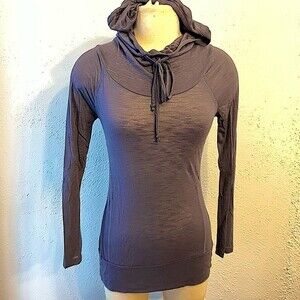 Neon Soul Blue/Grey Hooded Long Sleeve Tee Shirt with Roll Sleeves XS